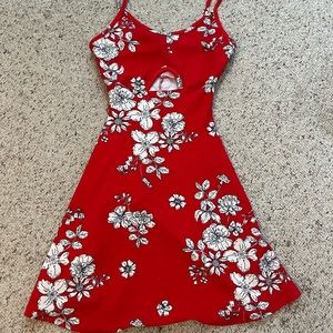 Red floral dress with cutout on front